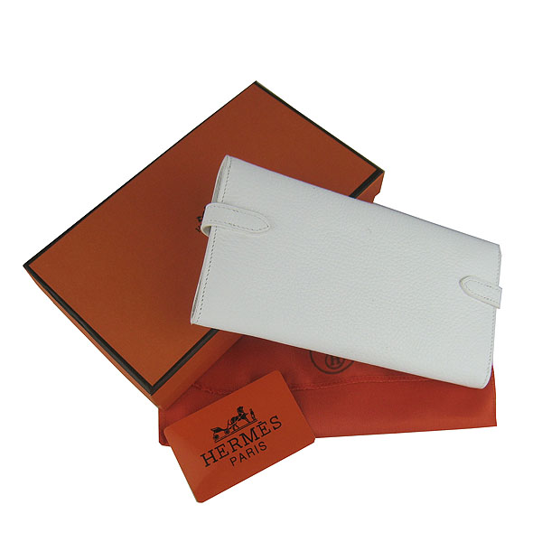 High Quality Hermes Kelly Long Clutch Bag White H009 Replica - Click Image to Close